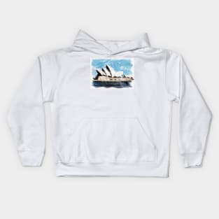 Sydney Australia Aussie Opera House Waterfront Watercolour Travel Wanderlust Painting Kids Hoodie